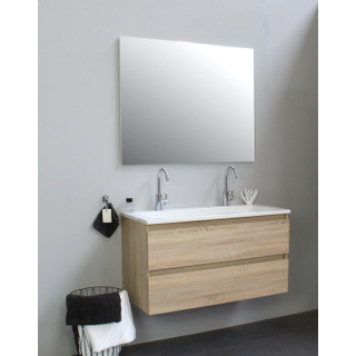 Basic Bella Meuble avec lavabo acrylique 100x55x46cm 2 trous de robinet avec miroir Chêne