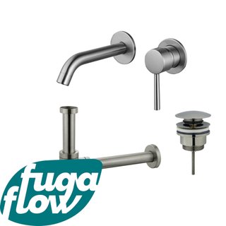 FugaFlow Eccelente Sobrado Badkamer Slim Wastafelkraanset - inbouw wastafelkraan - klikwaste plug - design sifon - PVD Geborsteld RVS -