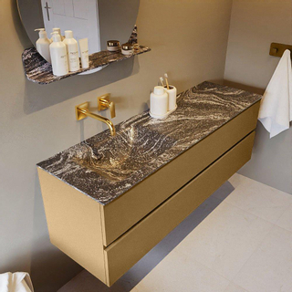 Mondiaz VICA-DLUX Ensemble de meuble de salle de bain - 150cm - meuble sous-vasque oro - 2 tiroirs - lavabo encastré cloud gauche - sans trous de robinet - version haute de 60cm - lave