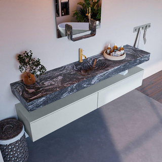 Mondiaz ALAN-DLUX Ensemble de meuble - 200cm - meuble Clay mat - 2 tiroirs - Lavabo Cloud Lava suspendu - vasque Centre - 1 trou de robinet