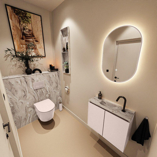 MONDIAZ TURE-DLUX Meuble toilette - 60cm - Rosee - EDEN - vasque Glace - position centrale - 1 trou de robinet