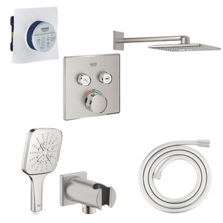 Grohe SmartControl ensemble de douche - thermostatique - box à encastrer - pomme de douche - douchette - coude mural - flexible - supersteel brushed