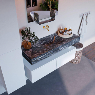 Mondiaz ALAN-DLUX Ensemble de meuble - 120cm - meuble Talc mat - 2 tiroirs - Lavabo Cloud Lava suspendu - vasque Centre - 0 trous de robinet