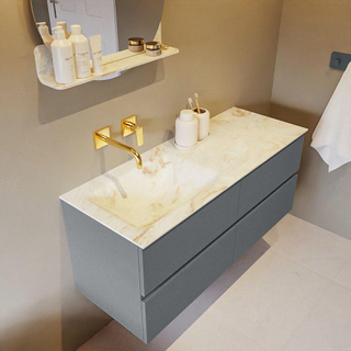 Mondiaz VICA-DLUX ensemble de meuble de salle de bain - 120cm - meuble sous-vasque plata - 4 tiroirs - lavabo encastré cloud gauche - sans trous de robinet - version haute de 60cm - frape