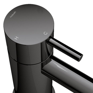 Hotbath Cobber lage wastafelmengkraan met gebogen uitloop zonder waste zwart chroom SHOWROOMMODEL
