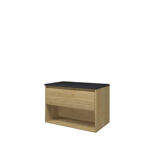 Proline Top badkamermeubelset - 80x46x54cm - wastafelblad - hardsteen - met schap - MFC Ideal oak/Blue stone