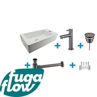 FugaFlow Eccelente Sobrado Badkamer Fonteinset - rechts - 1 kraangat - fonteinkraan gepolijst gunmetal - wit