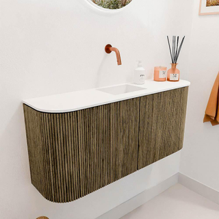 Mondiaz JOYA Meuble de toilette 93,2 cm - arrondi gauche et droite couleur Dusk - Vasque FAYE position Milieu Sans trou de robinet couleur Talc