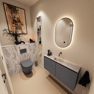 MONDIAZ TURE-DLUX Meuble toilette - 100cm - Dark Grey - EDEN - vasque Glace - position centrale - sans trou de robinet