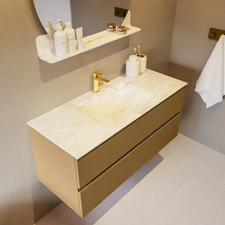 Mondiaz VICA-DLUX ensemble de meuble de salle de bain - 110cm - meuble sous-vasque oro - 2 tiroirs - lavabo encastré cloud milieu - 1 trou de robinet - version haute de 60cm - ostra