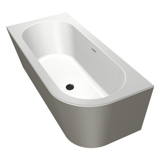 Xenz charley xs baignoire d'angle, gauche 165x75 bicolor blanc/ciment avec combinaison de remplissage de baignoire 7006 acier inoxydable