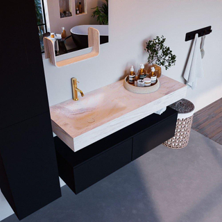 Mondiaz ALAN-DLUX Ensemble de meuble - 120cm - meuble Urban mat - 2 tiroirs - Lavabo Cloud Ostra suspendu - vasque Gauche - 1 trou de robinet