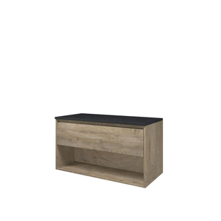 Proline top ensemble de meubles bas 100x46x54cm meuble avec étagère chêne brut et plaque de recouvrement pierre bleue pierre bleue