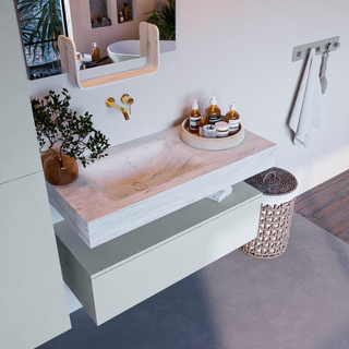 Mondiaz ALAN-DLUX Ensemble de meuble - 100cm - meuble Clay mat - 1 tiroir - Lavabo Cloud Opalo suspendu - vasque Gauche - 0 trous de robinet