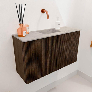 Mondiaz JOYA-DLUX 70cm toiletmeubel - kleur Walnut - Wastafel FAYE positie Midden Zonder kraangat kleur Glace.