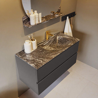 Mondiaz VICA-DLUX ensemble de meuble de salle de bain - 100cm - meuble sous-vasque gris foncé - 2 tiroirs - lavabo encastré cloud droite - 1 trou de robinet - miroir modèle spot - version XL 60cm haut - lave