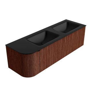 Mondiaz KURVE Badkamermeubelset - 145x46x40cm - 1 lade - 1 deur - wastafel solid surface - dubbel / rechts - zonder kraangat - Ruby