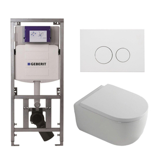 QeramiQ Dely Swirl Toiletset - 36.3x51.7cm - Geberit UP320 Burda inbouwreservoir - 35mm zitting - mat witte metalen bedieningsplaat - ronde knoppen - wit glans