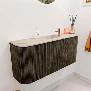 Mondiaz JOYA-DLUX 93.2cm toiletmeubel - ronding links en rechts kleur Shadow - Wastafel FAYE positie Midden 1 kraangat kleur Frappe.