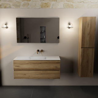 Mondiaz AIVY Ensemble de meuble - 120x45x50cm - 0 trous de robinet - 1 vasque talc Solid surface - Centre - 2 tiroirs - avec miroir - Melamine Chai