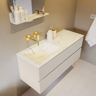 Mondiaz VICA-DLUX ensemble de meuble de salle de bain - 120cm - meuble sous lavabo lin - 2 tiroirs - lavabo encastré cloud gauche - sans trous de robinet - miroir modèle spot - version XL 60cm de haut - opalo