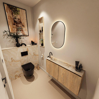 MONDIAZ TURE-DLUX Meuble toilette - 100cm - Washed Oak - EDEN - vasque Frappe - position gauche - 1 trou de robinet