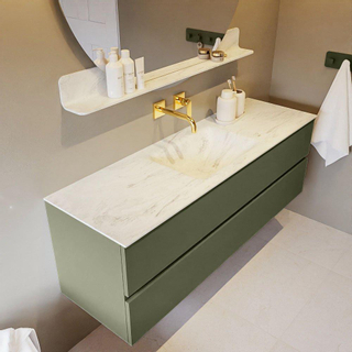 Mondiaz VICA-DLUX ensemble de meuble de salle de bain - 150cm - meuble sous-vasque armée - 2 tiroirs - lavabo encastré nuage milieu - sans trous de robinet - miroir modèle spot - version XL 60cm de haut - opalo