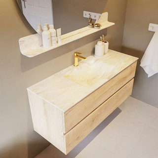 Mondiaz VICA-DLUX Ensemble de meuble de salle de bain - 120cm - meuble sous-vasque chêne blanchi - 2 tiroirs - lavabo encastré nuage milieu - 1 trou de robinet - version haute de 60cm - ostra