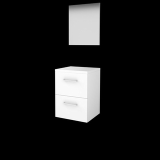Basic-Line Basic 46 ensemble de meubles de salle de bain 50x46cm avec poignées 2 tiroirs plan vasque miroir mdf laqué blanc glacier