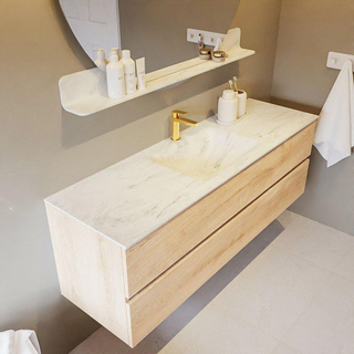 Mondiaz VICA-DLUX ensemble de meuble de salle de bain - 150cm - meuble sous-vasque chêne blanchi - 2 tiroirs - lavabo encastré nuage milieu - 1 trou de robinet - version haute 60cm - opalo