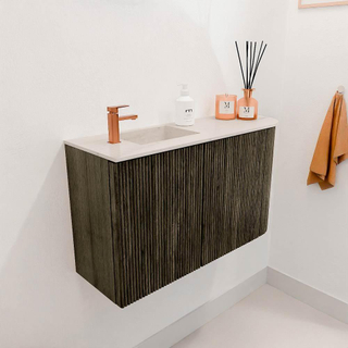 Mondiaz JOYA-DLUX 71.6cm toiletmeubel - ronding rechts kleur Shadow - Wastafel FAYE positie Links 1 kraangat kleur Meli.