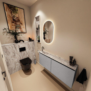 MONDIAZ TURE-DLUX Meuble toilette - 120cm - Plata - EDEN - vasque Glace - position gauche - 1 trou de robinet
