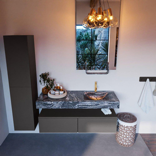 Mondiaz ALAN-DLUX Ensemble de meuble - 130cm - meuble Dark grey mat - 2 tiroirs - Lavabo Cloud Lava suspendu - vasque Droite - 1 trou de robinet