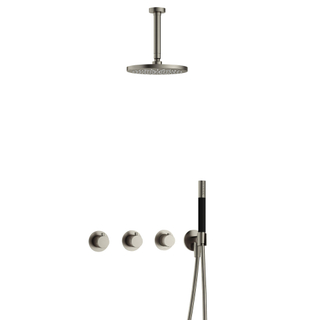 Hotbath Cobber ensemble de douche encastré thermostatique avec 2 vannes d'arrêt avec tuyau de plafond 15cm nickel brossé