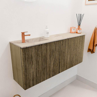 Mondiaz JOYA-DLUX 101.6cm toiletmeubel - ronding rechts kleur Dusk - Wastafel FAYE positie Links 1 kraangat kleur Frappe.