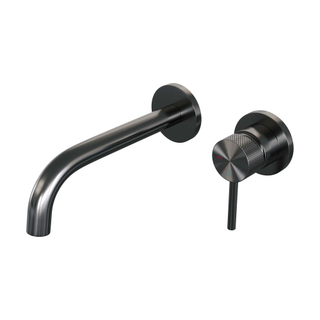 Brauer Gunmetal Carving Wastafelmengkraan inbouw - gebogen uitloop links - hendel lang smal carving- model A 1 - PVD - geborsteld gunmetal - licht beschadigd -OUTLET UDEN