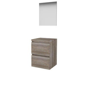 Basic-Line Basic 46 ensemble de meubles de salle de bain 50x46cm sans poignée 2 tiroirs plan de toilette miroir mfc scotch oak