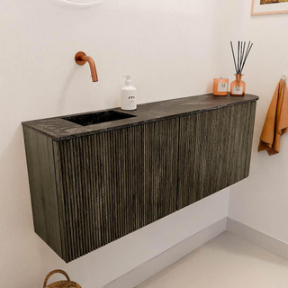 Mondiaz JOYA-DLUX 111.6cm toiletmeubel - ronding rechts kleur Shadow - Wastafel FAYE positie Links Zonder kraangat kleur Lava.