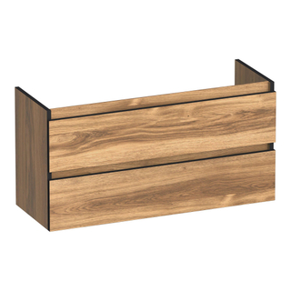 BRAUER Joy Edge wastafelonderkast ondiep 100 2 softclose lades - greeploos - 1 sifon uitsparing - Honey