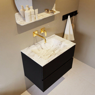 Mondiaz VICA-DLUX Ensemble de meuble de salle de bain - 70cm - meuble sous-vasque urban - 2 tiroirs - lavabo encastrée cloud milieu - sans trous de robinet - version haute de 60cm - glace