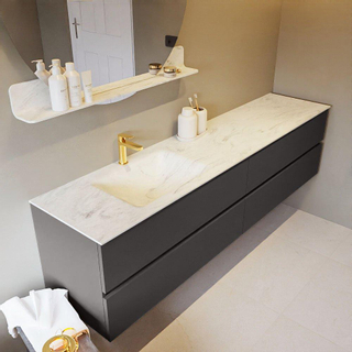 Mondiaz VICA-DLUX ensemble de meuble de salle de bain - 200cm - meuble sous-vasque gris foncé - 4 tiroirs - lavabo encastré cloud gauche - 1 trou de robinet - version haute de 60cm - opalo