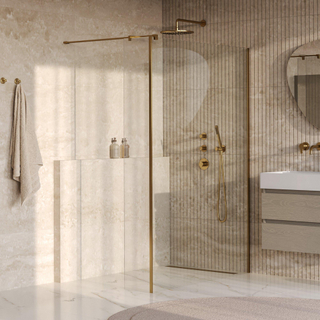 BRAUER Oblivion Douche à l'italienne - 140x200cm - paroi latérale 40cm - revêtement verre - verre clair - PVD or brossé