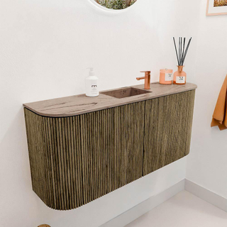 Mondiaz JOYA-DLUX Meuble de toilette 93.2cm - arrondis gauche et droite couleur Dusk - Vasque FAYE position Milieu 1 trou de robinet couleur Arena.