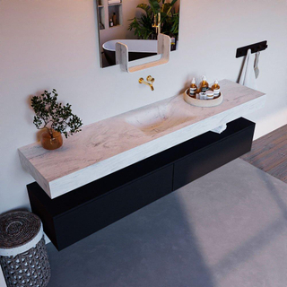 Mondiaz ALAN-DLUX Ensemble de meuble - 200cm - meuble Urban mat - 2 tiroirs - Lavabo Cloud Opalo suspendu - vasque Centre - 0 trous de robinet