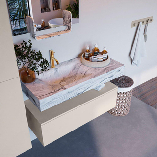 Mondiaz ALAN-DLUX Ensemble de meuble - 100cm - meuble Linen mat - 1 tiroir - Lavabo Cloud Glace suspendu - vasque Gauche - 1 trou de robinet