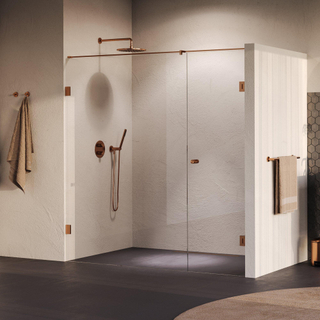 BRAUER Void Carving Nisdeur - 2-delig - 190x200cm - 70cm draaideur aan muur - glascoating - omkeerbaar - helder glas - geborsteld koper PVD