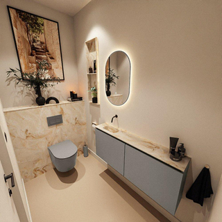 MONDIAZ TURE-DLUX Meuble toilette - 120cm - Smoke - EDEN - vasque Frappe - position gauche - sans trou de robinet