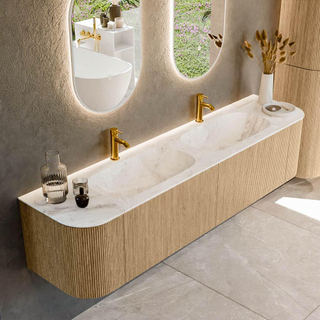 MONDIAZ KURVE-DLUX 190cm Meuble salle de bain avec module 25 G et D - couleur Oak - 2 tiroirs - 2 portes - vasque STOR SMALL double - 2 trous de robinet - couleur Frappe