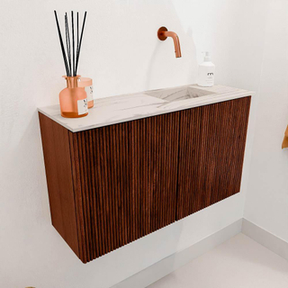 Mondiaz JOYA-DLUX 70cm toiletmeubel - kleur Ruby - Wastafel FAYE positie Rechts Zonder kraangat kleur Nata.