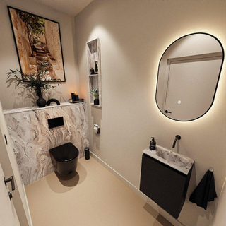 MONDIAZ TURE-DLUX Meuble toilette - 40cm - Urban - EDEN - vasque Glace - position droite - sans trou de robinet